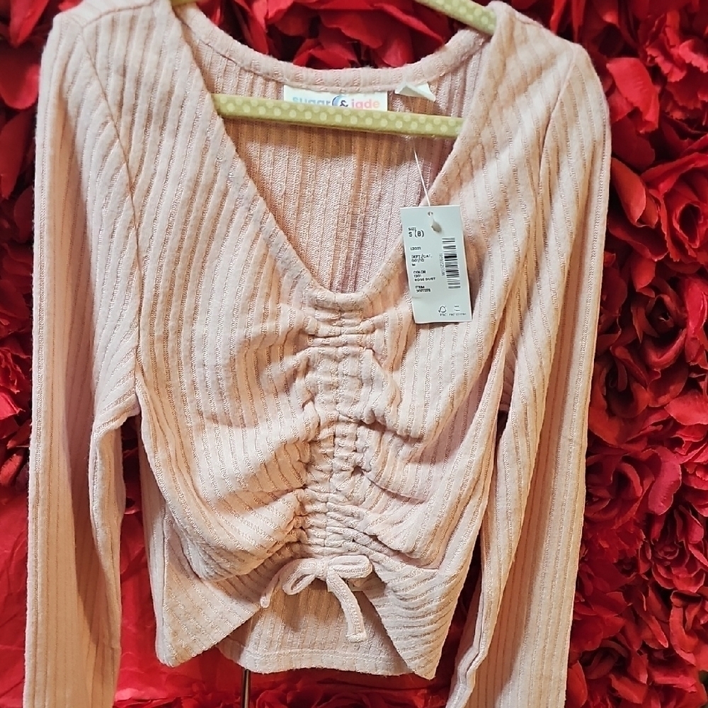 Sugar & Jade NWT Girls Pink Long Sleeve Ruched Top Size 8